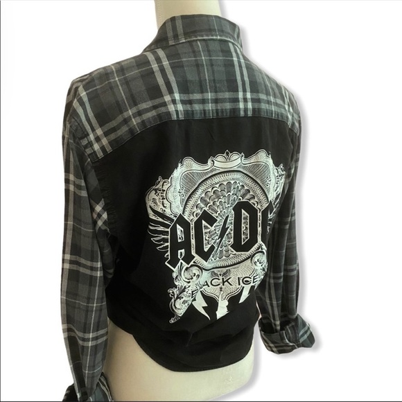 NWT ZARA MAN Plaid Shirt w/AC/DC Graphic on Back - Picture 3 of 12
